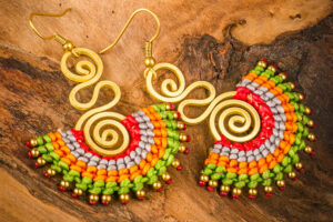 boho earrings green red and orange