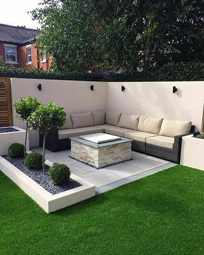 outdoor sofa in a modern minimalist garden